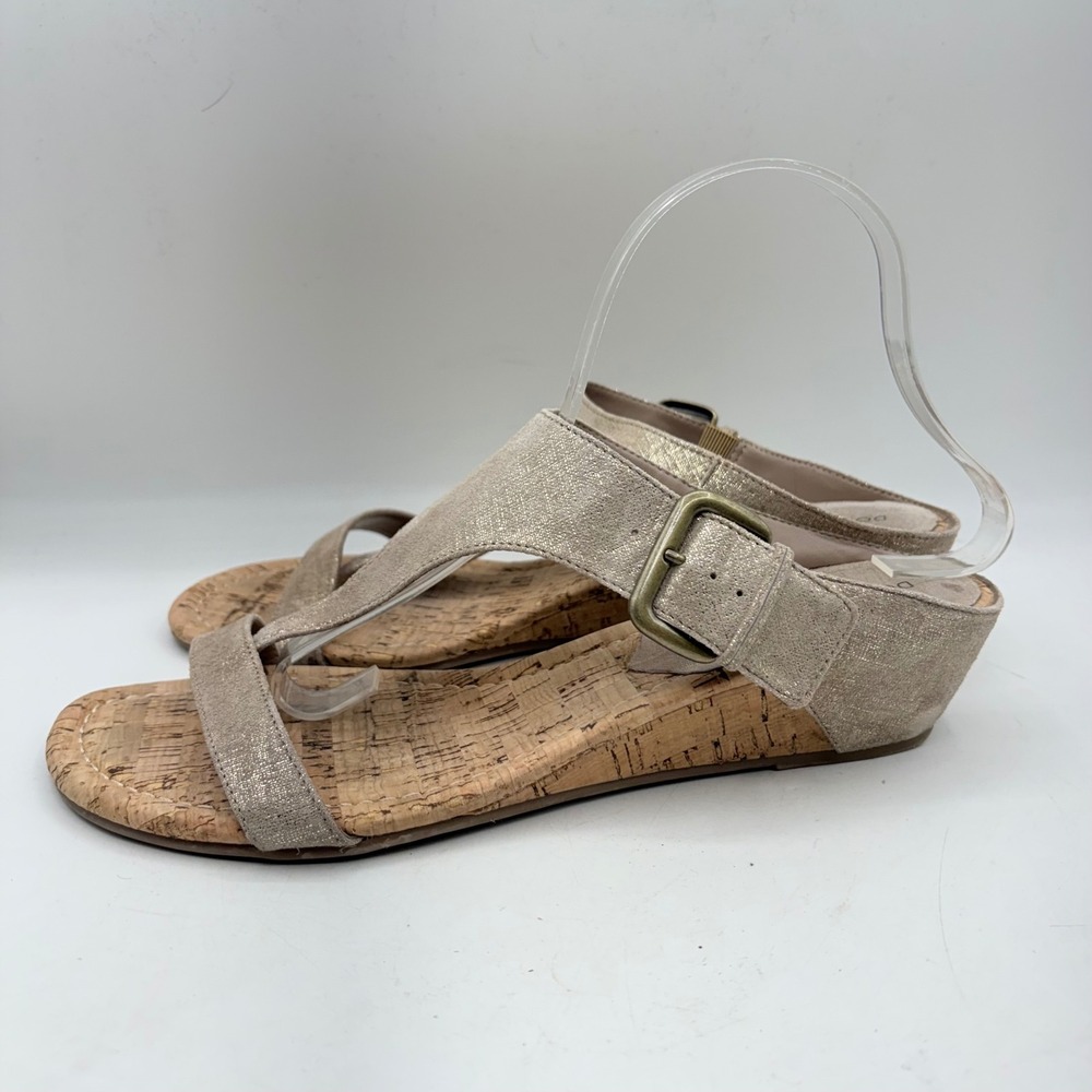 Donald Pliner Donni Metallic Gold Leather Cork Wedge Sandals Womens 10M - Picture 2 of 9
